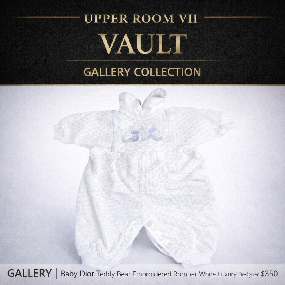 Baby Dior Teddy Bear Embroidered Romper White Luxury Designer Newborn.